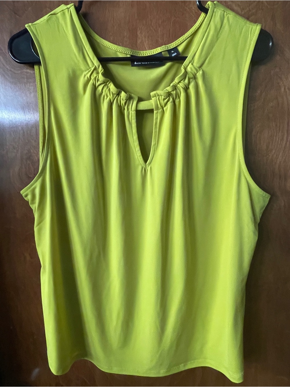 New York & Company Lime Green Sleeveless Keyhole Ruffle Top